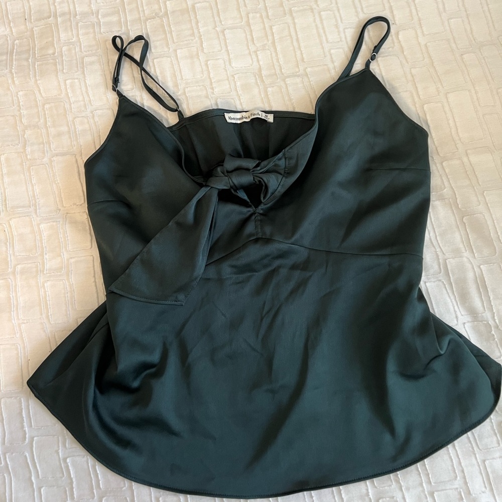 A&F Green Satin Tank with bow keyhole